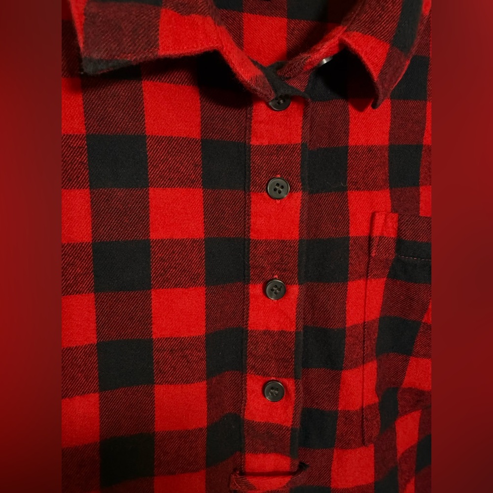 Madewell Women’s Red Buffalo Check Plaid Flannel Shirt Large Popover Top Button - Picture 7 of 12